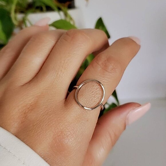 Circle Ring, Sterling Silver Halo Women Ring, O Ring, Stack Ring, 925 Stamped, - Picture 8 of 8
